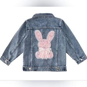 Girls Embroidered Bunny Denim Jacket Soft Cotton Jean Jacket Kids Spring Fall